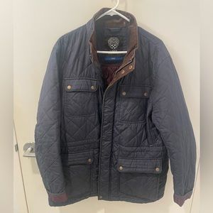 Vince Camuto navy quilted jacket with corduroy trim.